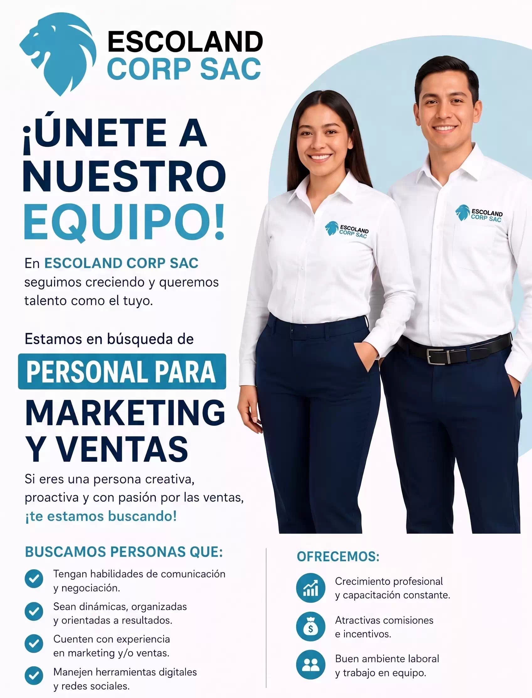 Únete a nuestro equipo Escoland Corp SAC marketing y ventas